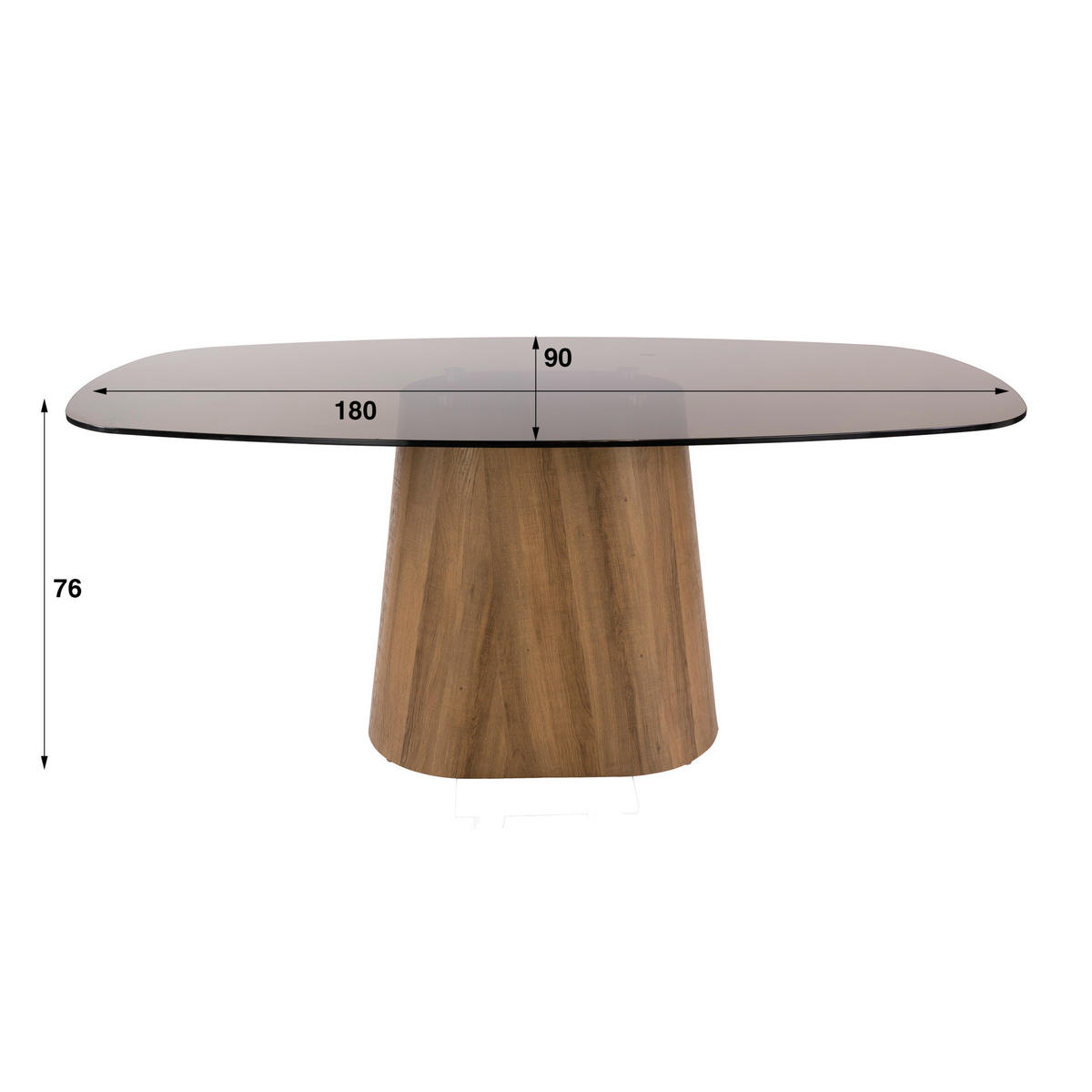 ESSTISCH TINTO CENTRO GRANDE Dänisch-Ovaler Säulentisch mit Rauchglas & Eichenoptik - Schwarz, Glas (180/90/76cm) - alesvelt