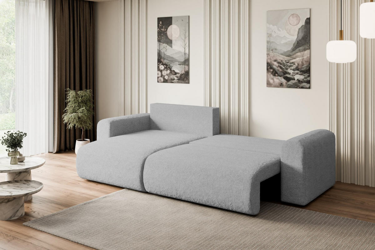 ECKSOFA mit Schlaffunktion und Bettkasten ORRO-L - 272x145x83 cm Hellgrau Bouclé - Hellgrau/Schwarz, Holzwerkstoff/Kunststoff (272/145cm) - ALTDECOR