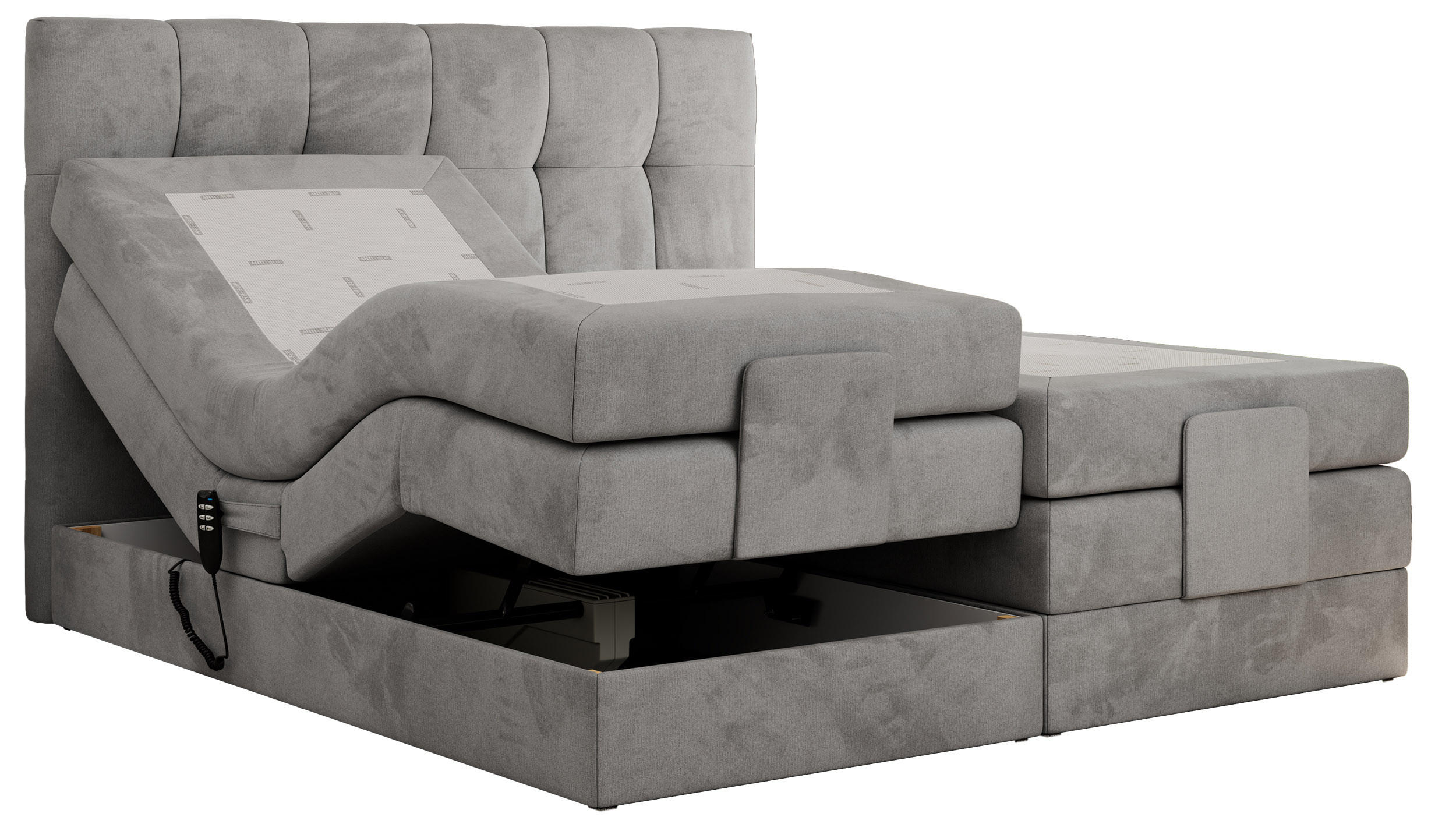BOXBETT VITTORIA 140/200 - Hellgrau Velvet - H3 - Hellgrau, Holz/Textil (140/200cm) - MKS