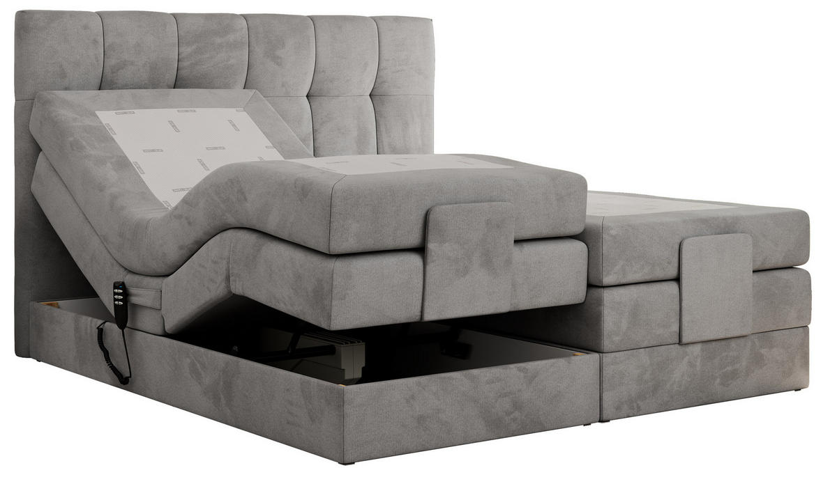 BOXBETT VITTORIA 160/200 - Hellgrau Velvet - H3 - Hellgrau, Holz/Textil (160/200cm) - MKS