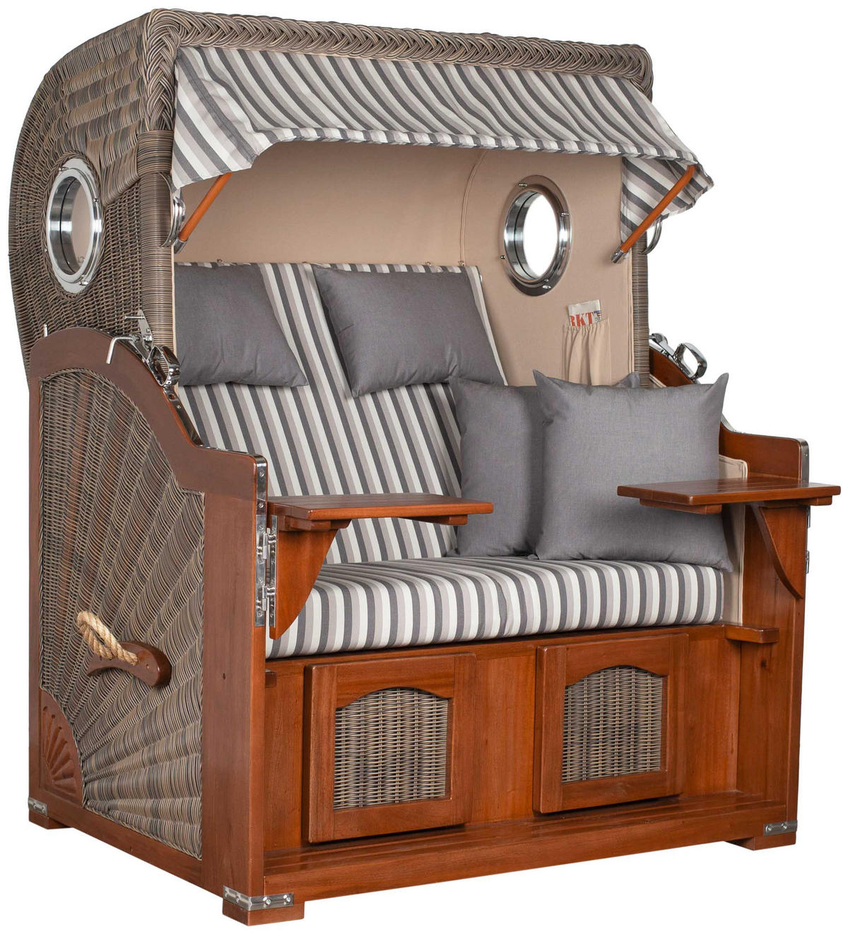 STRANDKORB 2-Sitzer Düne Mahagoni 545 - Hellgrau/Braun, Holz (125/170/80cm) - Mr. Deko