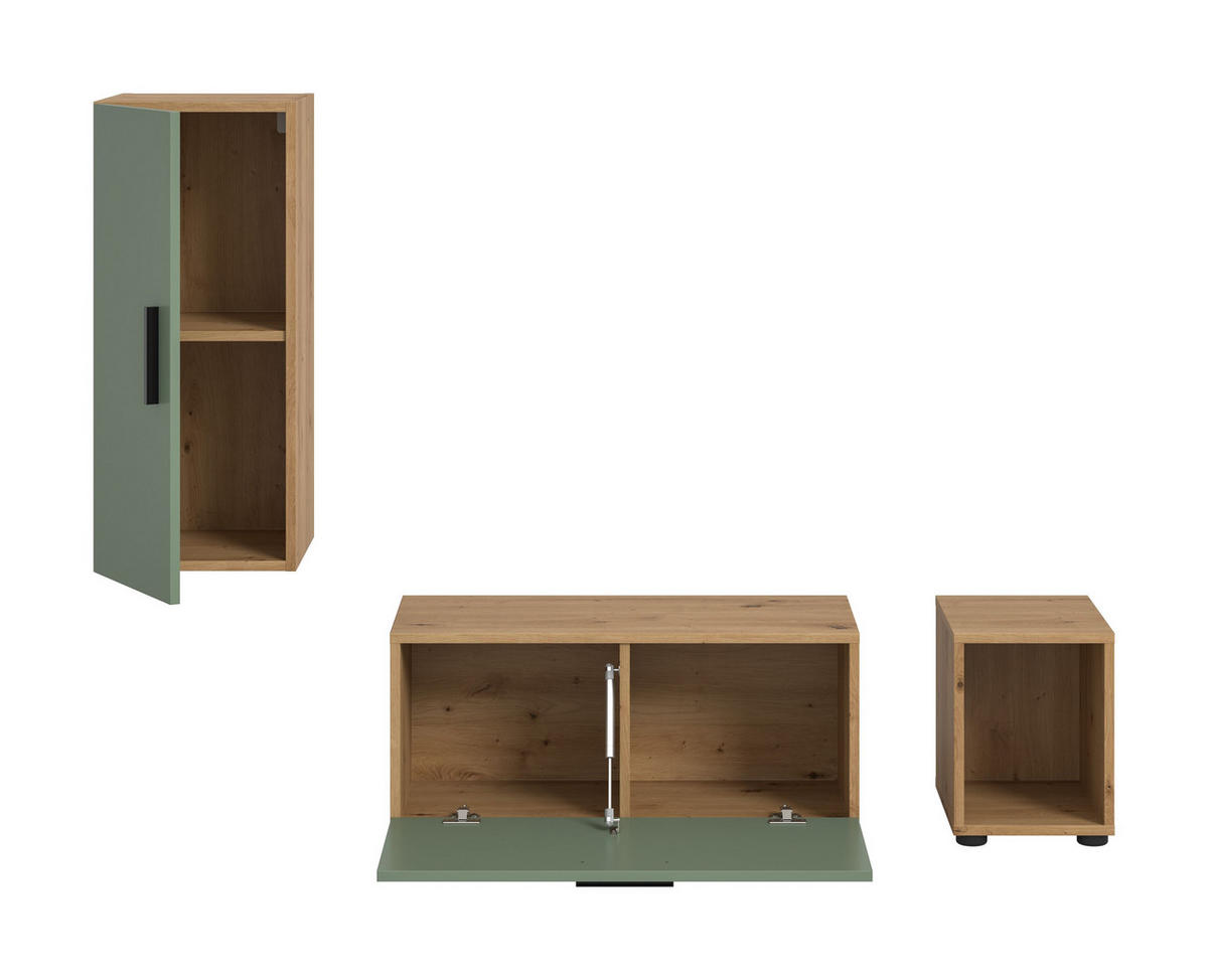 WOHNWAND Primo 3 tlg. (B/H/T: ca. 75/34/34 cm) in Artisan Oak Nachbildung/Smoke Green - Eiche Artisan, Holzwerkstoff (75/34/34cm)