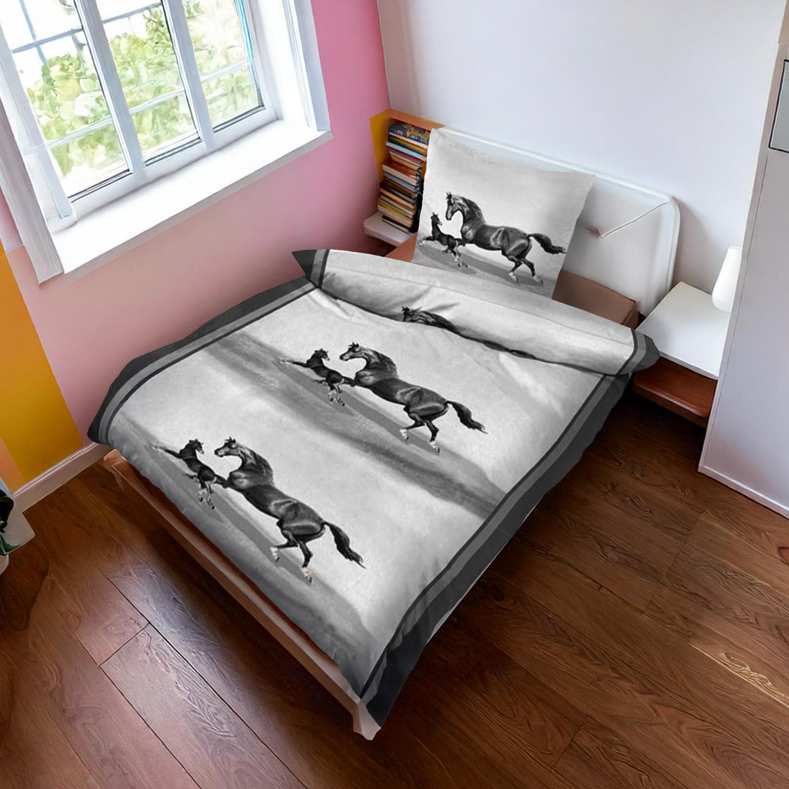 BETTWÄSCHE Set 2-tlg. Pferdemotiv 135x200cm - Grau, Textil (135/200cm) - SVITA
