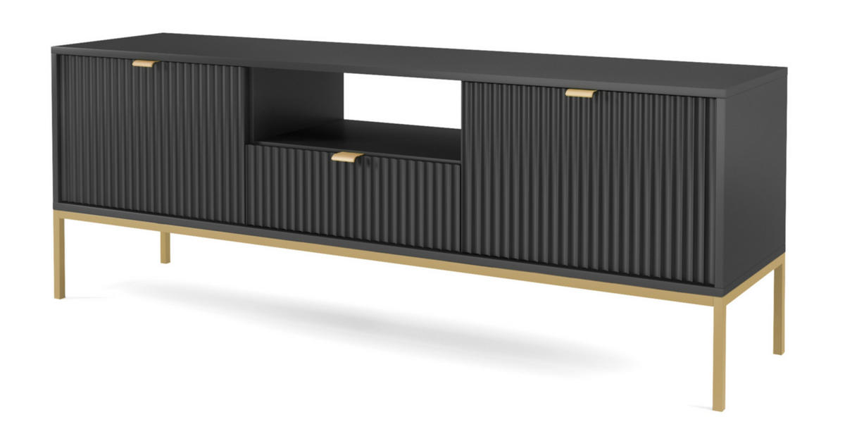 TV-SCHRANK Vellore Schwarz mit goldenen Metallbeinen 154 cm - Goldfarben/Schwarz, Holzwerkstoff/Metall (154/56/39cm) - Selsey