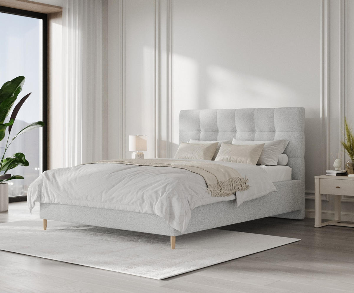 POLSTERBETT Cora 140/200 cm Hellgrau im Riva Stoff - Hellgrau/Naturfarben, Holz/Holzwerkstoff (140/200cm) - AltaBeds