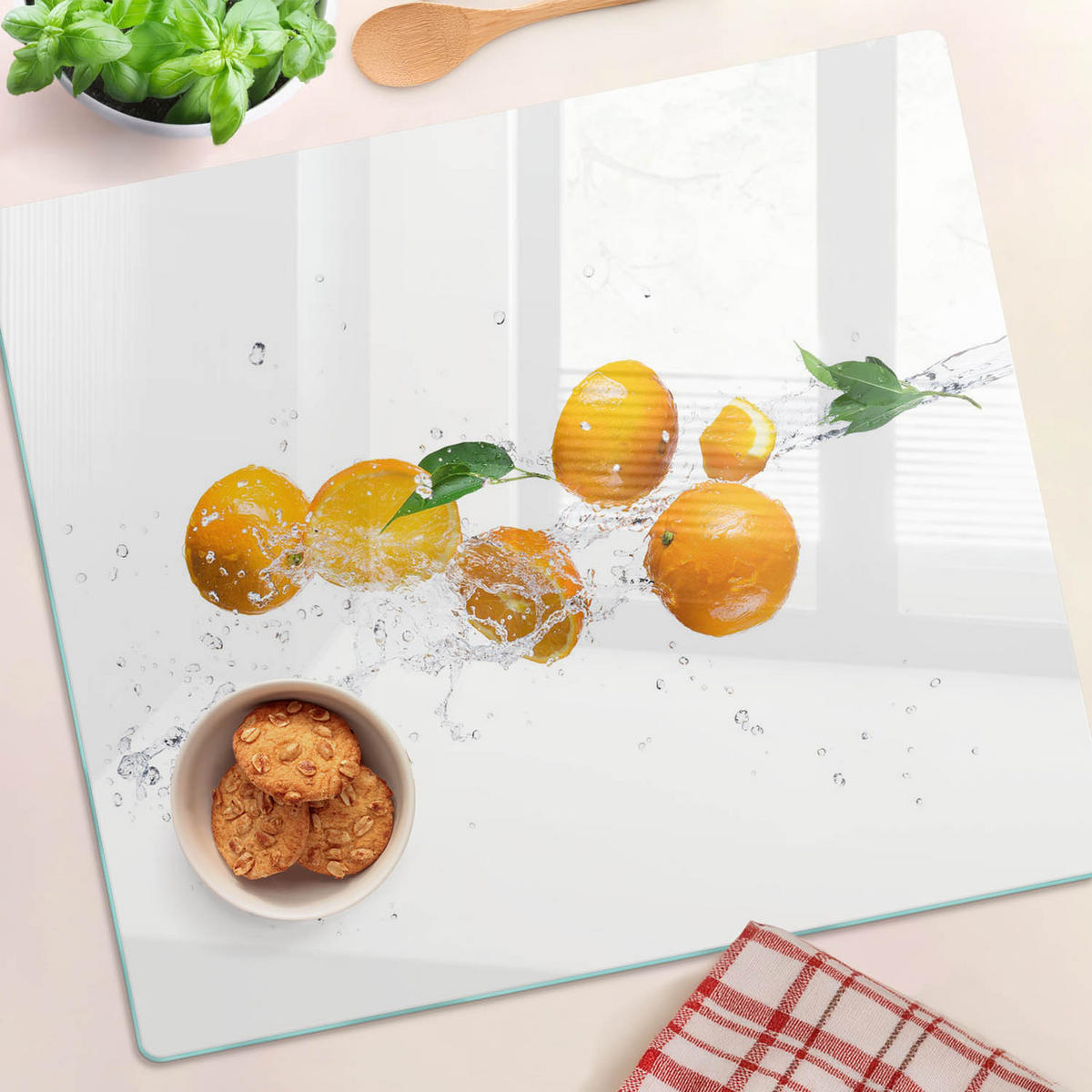 GLASPLATTE 60x52 cm Orangen und Wasser - Gelb, Glas (60/0.4/52cm) - TULUP