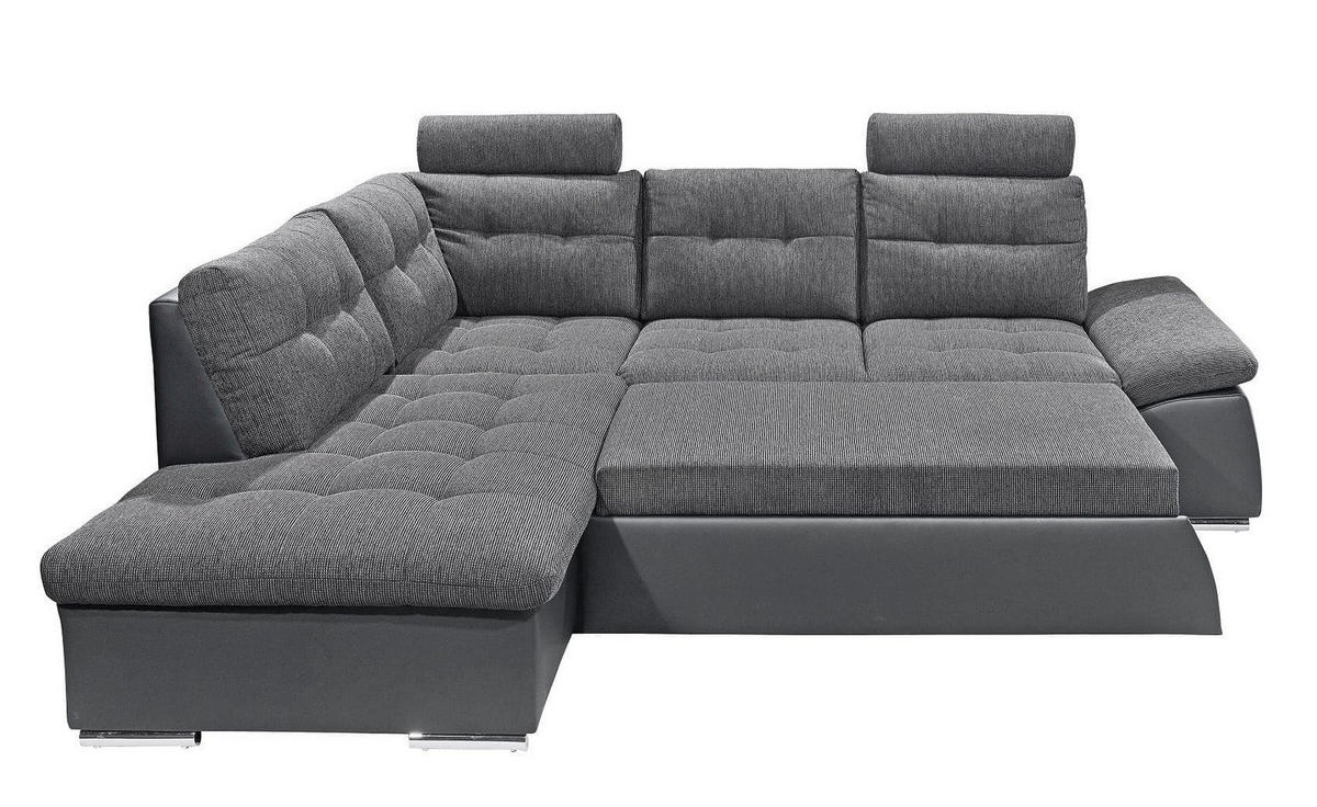 ECKSOFA mit Schlaffunktion, Armlehnfunktion und Kopfstützen - Chromfarben/Anthrazit, Textil (219/219cm) - ed exciting design