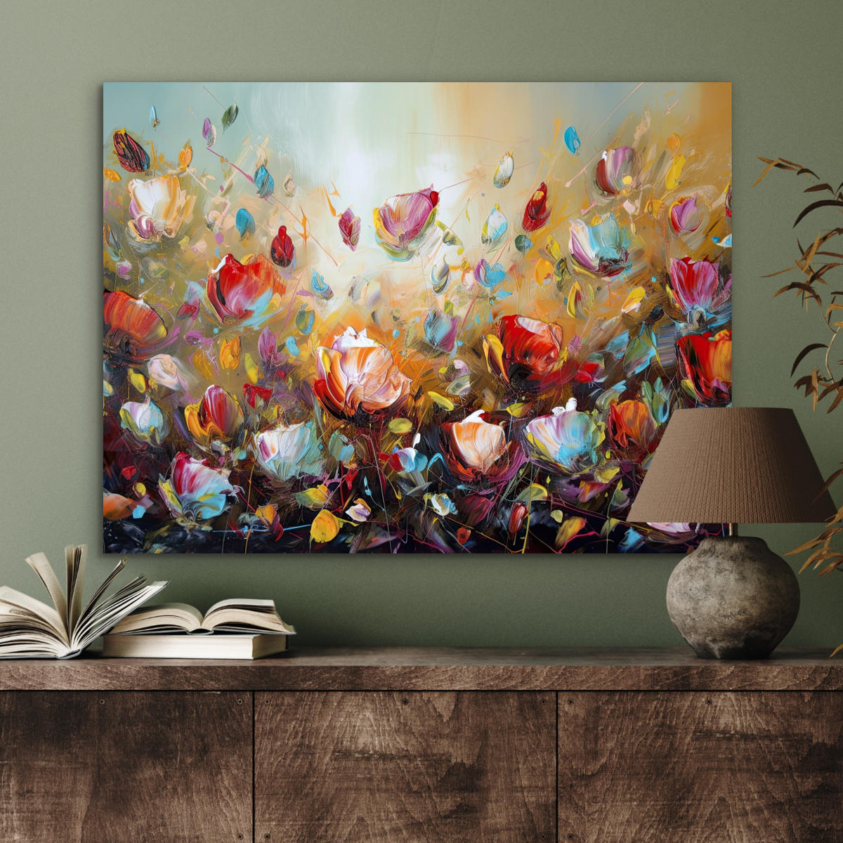 KOVOVÝ OBRAZ Kvety - Umenie - Príroda - Olejomaľba 80x60 cm - viacfarebná, kov (80/60cm) - MuchoWow