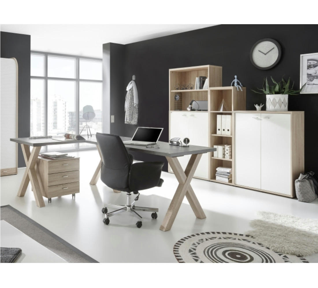 BÜROMÖBEL Mister Office in Eiche Sägerau und Weiß 5 teilig - Braun, Holzwerkstoff (120/80/200cm)