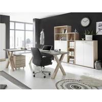 BÜROMÖBEL Mister Office in Eiche Sägerau und Weiß 5 teilig - Braun, Holzwerkstoff (120/80/200cm)