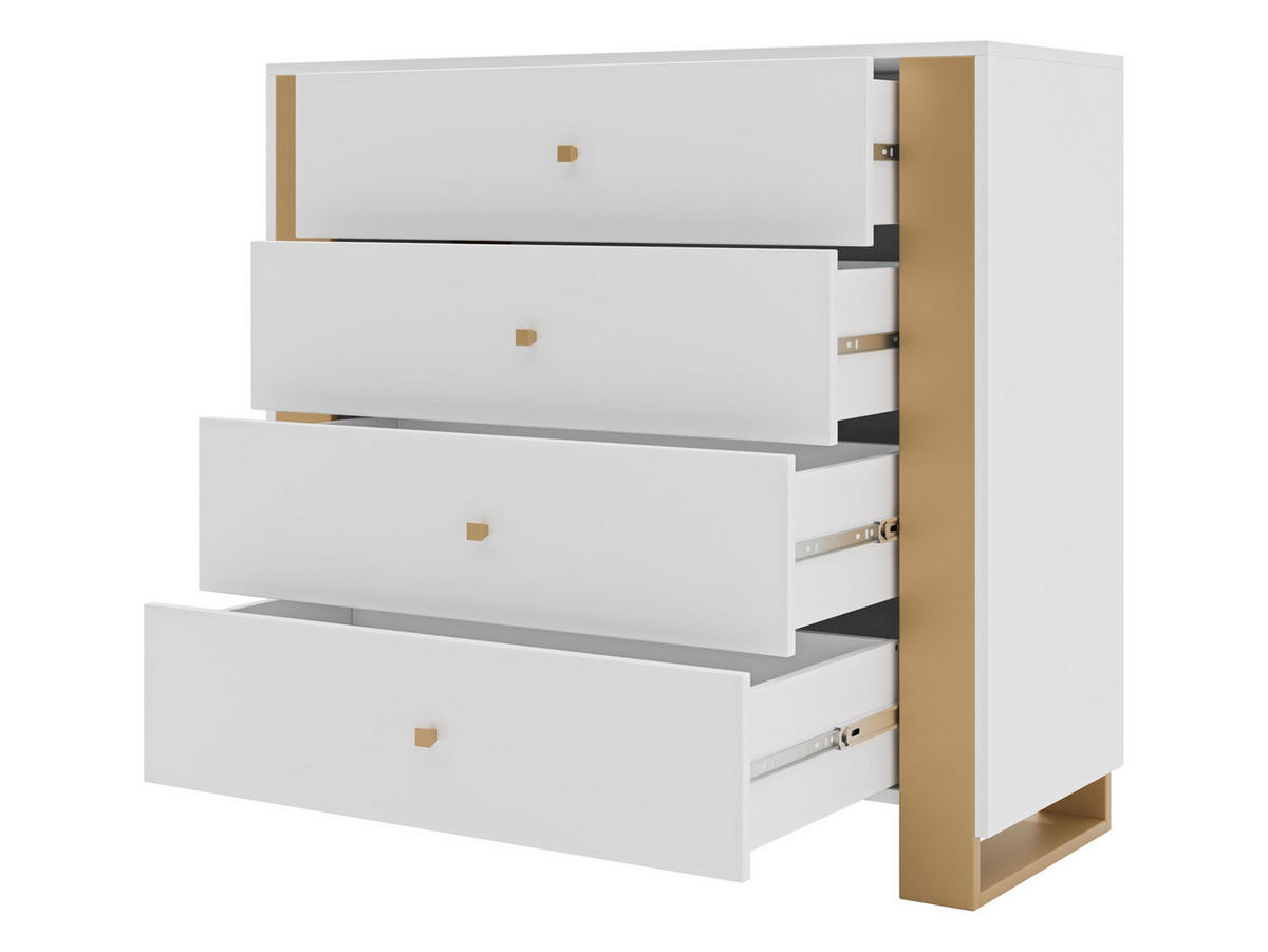KOMMODE Loutio 4SZ - Goldfarben/Weiß, Holzwerkstoff/Kunststoff (100/94/40cm) - MIRJAN24