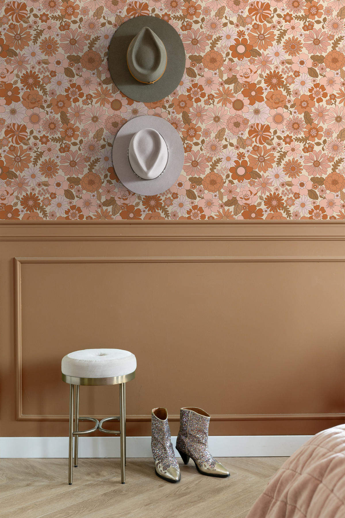 TAPETE Retro Blumen 53 cm x 10.05 m - Terracotta, Papier (53/1000cm) - ESTAhome