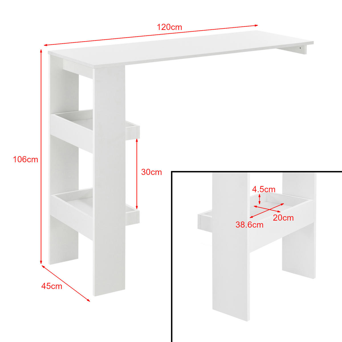 BARTISCH Bromölla - Weiß, Holzwerkstoff (45/120/106cm) - [en.casa]