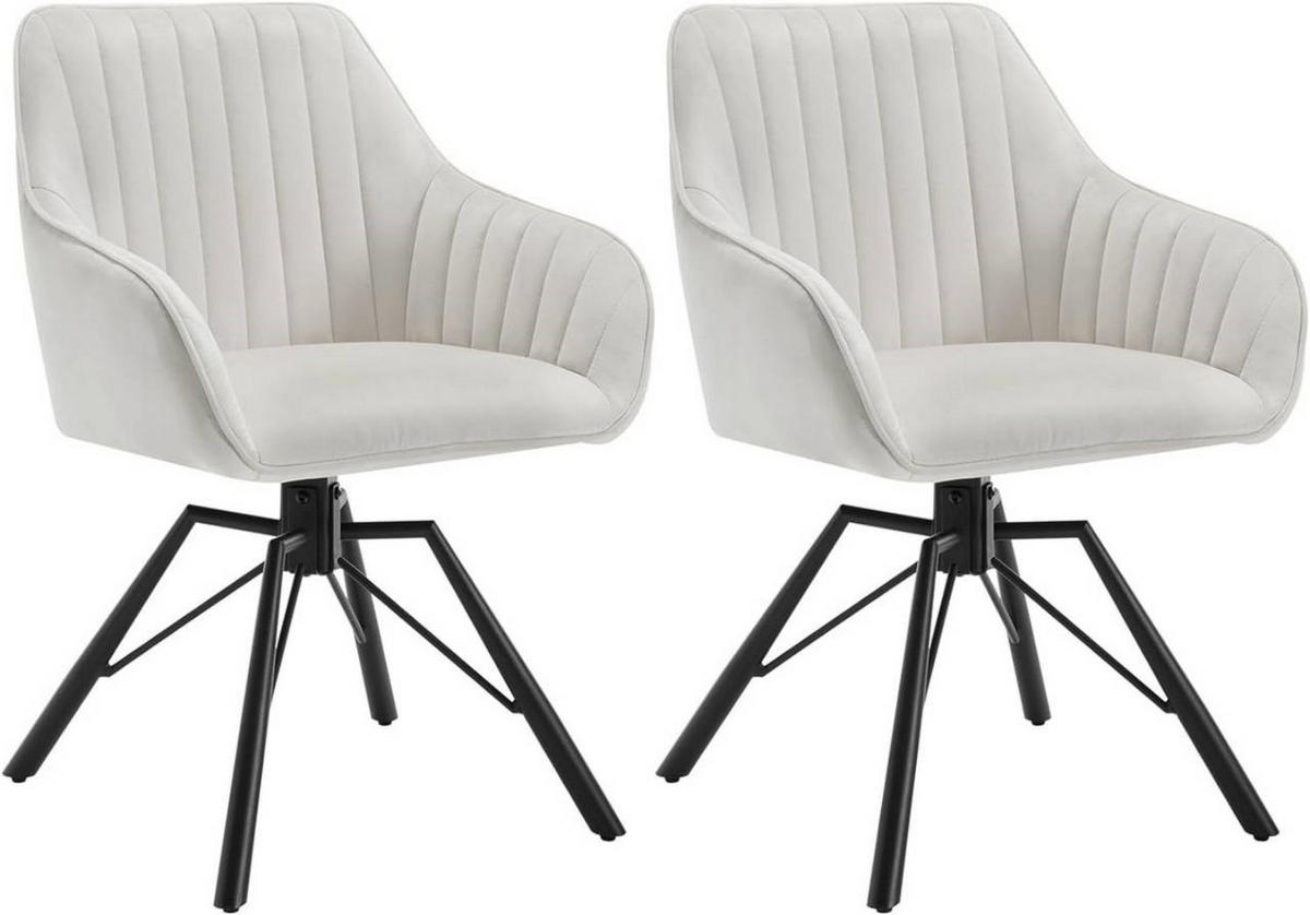 ESSZIMMERSTUHL 2er Set, Samt Sessel, Creme - Creme/Schwarz, Textil/Metall (57/83.5/53cm) - Woltu