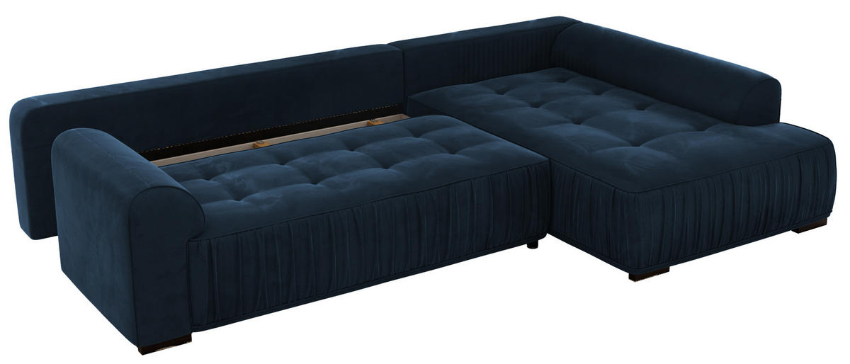 ECKSOFA ORTA Dunkelblau Velvet - Rechts - Blau/Schwarz, Textil (200/325cm) - MKS