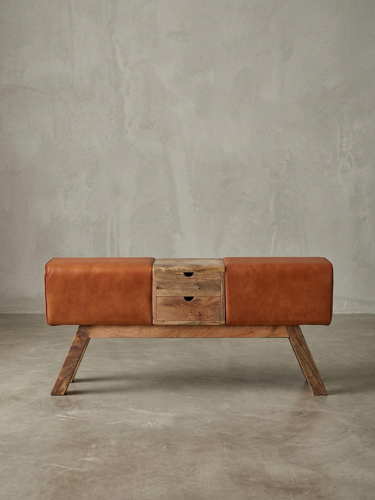 SITZBANK Massivholz Stoffbezug mit 2 Schubladen, Braun 120x30x56 cm - Braun, Mangoholz/Leder (120/56/30cm) - KADIMA DESIGN