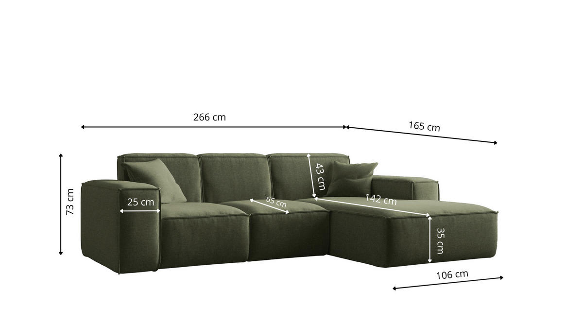 ECKSOFA L-Form Siena Stoff Maloy Grün Rechts - Grün, Holz (266/165cm) - Kaiser Möbel