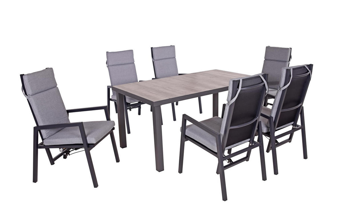 GARTEN-SITZGRUPPE Felix 7-teilig Gartenmöbel-Set - Schwarz, Kunststoff - DELUKE