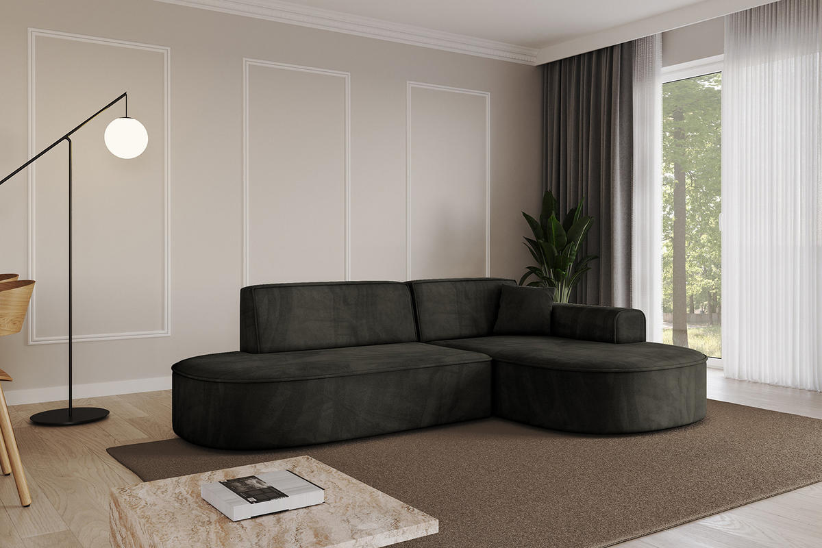 ECKSOFA Ottomane Rechts MARI-L1 - 243x171x79 cm Schwarz Velours - Schwarz, Holzwerkstoff/Kunststoff (171/243cm) - ALTDECOR