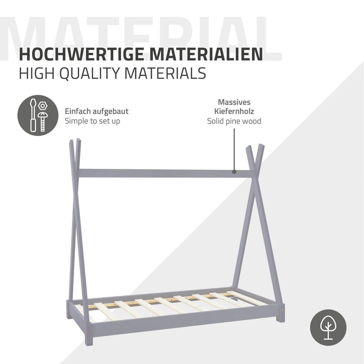 KINDERBETT Tipi 80x160 cm Hellgrau - Hellgrau, Holz (80/160cm) - ML-DESIGN