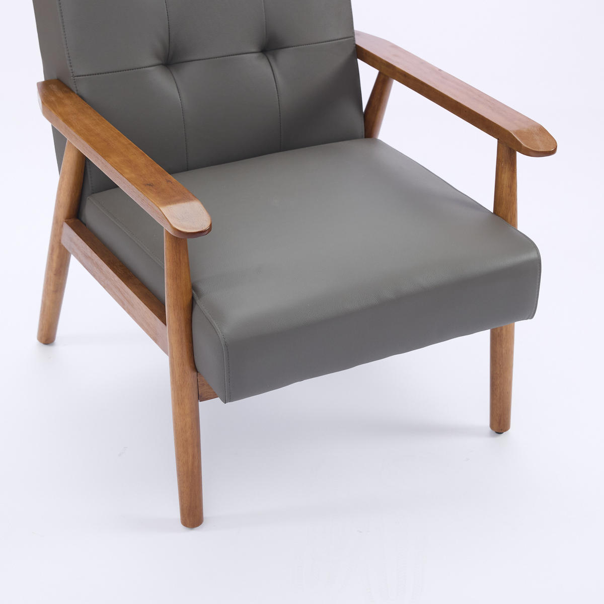 SESSEL Echtleder mit Nussbaum-Armlehnen, DE-42331, Grau - Grau, Holzwerkstoff (80/83/64cm) - ComfortXL