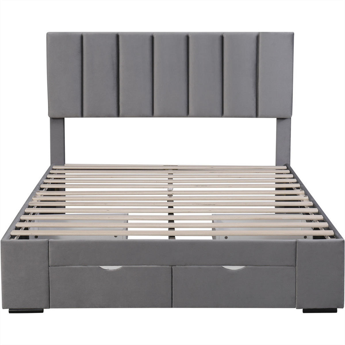 POLSTERBETT 140/200 cm in Samt - Grau, Holz/Textil (140/200cm) - KOMHTOM