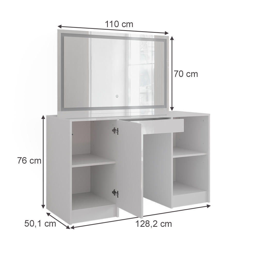 Thumbnail - Vicco Schminktisch, Weiß Hochglanz, Weiß Hochglanz, Holzwerkstoff, 128.2x76x50.1 cm, Schlafzimmer, Schminktische