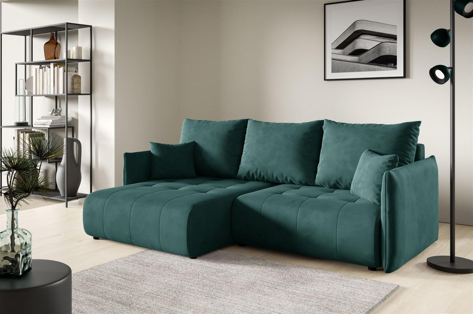 ECKSOFA Canio - Grün, Holzwerkstoff/Textil (221/153cm) - Fun Möbel