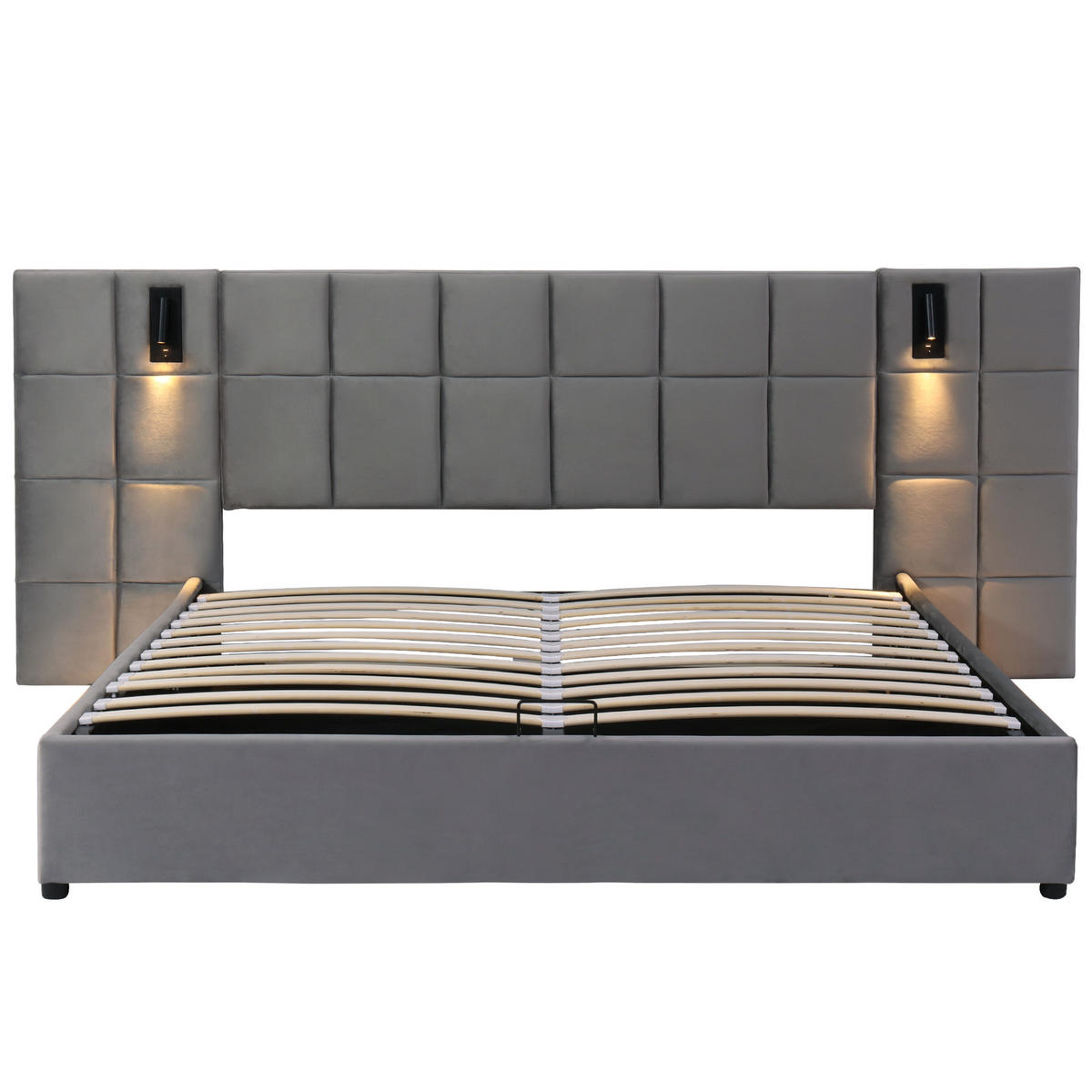 POLSTERBETT 180x200cm mit Stauraum und LED-Beleuchtung - Grau, Holzwerkstoff/Textil - Urban Meuble