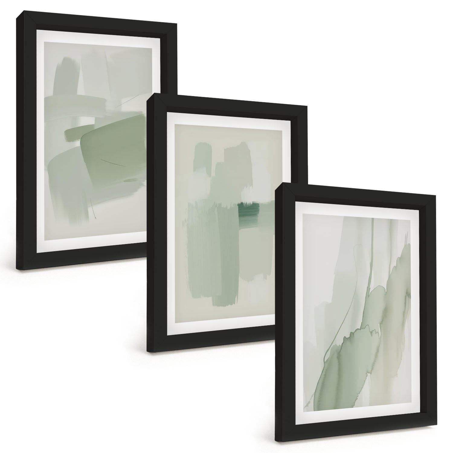 BILDER SET 3er Set - 20x30 cm Schwarzer Rahmen - Abstrakte Aquarellmuster - Schwarz, Kunststoff (20/30cm) - TULUP