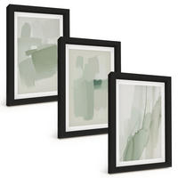 BILDER SET 3er Set - 20x30 cm Schwarzer Rahmen - Abstrakte Aquarellmuster - Schwarz, Kunststoff (20/30cm) - TULUP