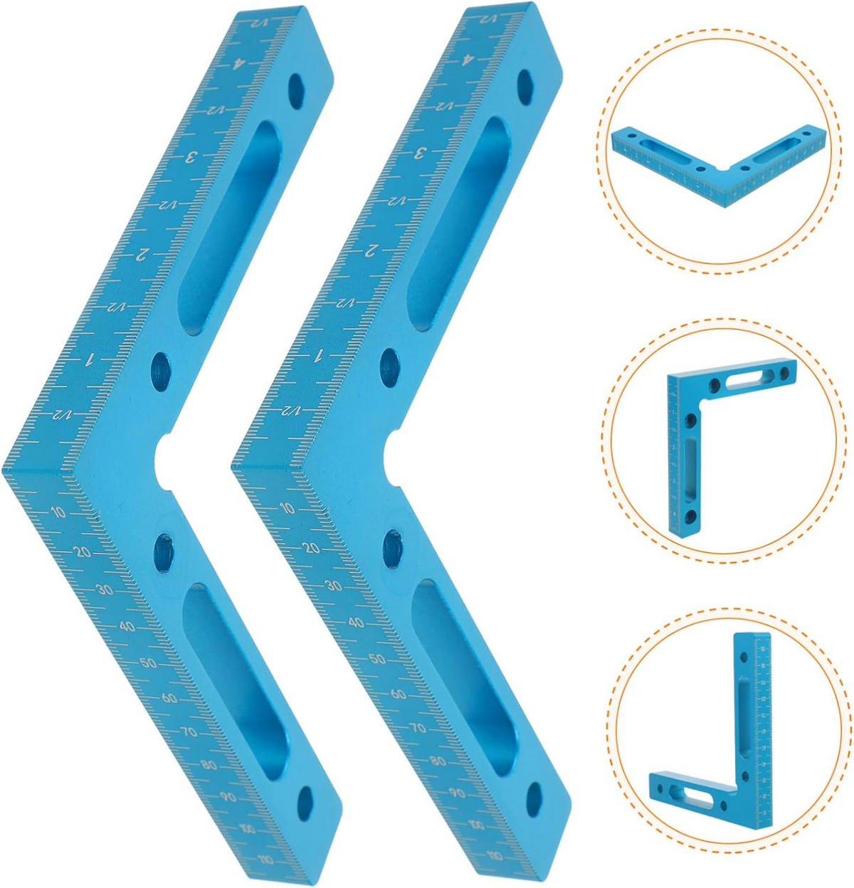 MESSLINEAL – 12 x 12 cm – für Holzbearbeitungsboxen, Rahmen, Regale und Schränke – blau, 2er-Pack - Blau, Metall (12/12/1.5cm) - DCA