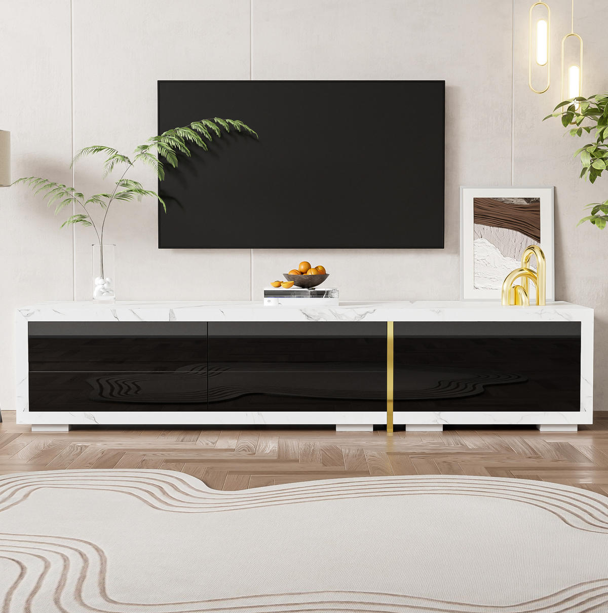 TV-SCHRANK drehbar 140-260 cm Marmoroptik Schwarz/Weiß - Schwarz, Holzwerkstoff (40/30/260cm) - Beauniv