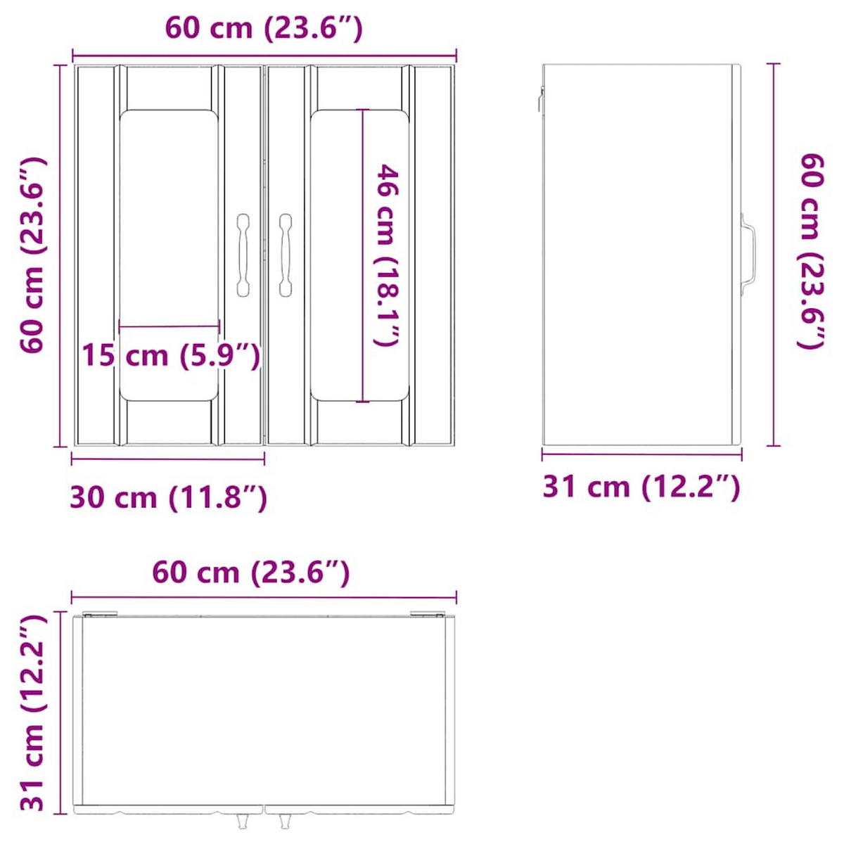 KÜCHENOBERSCHRANK Lucca mit 2 Glas Türen 60/31/60 cm aus Holzwerkstoff Weiß - Weiß, Holz (60/60/31cm) - vidaXL