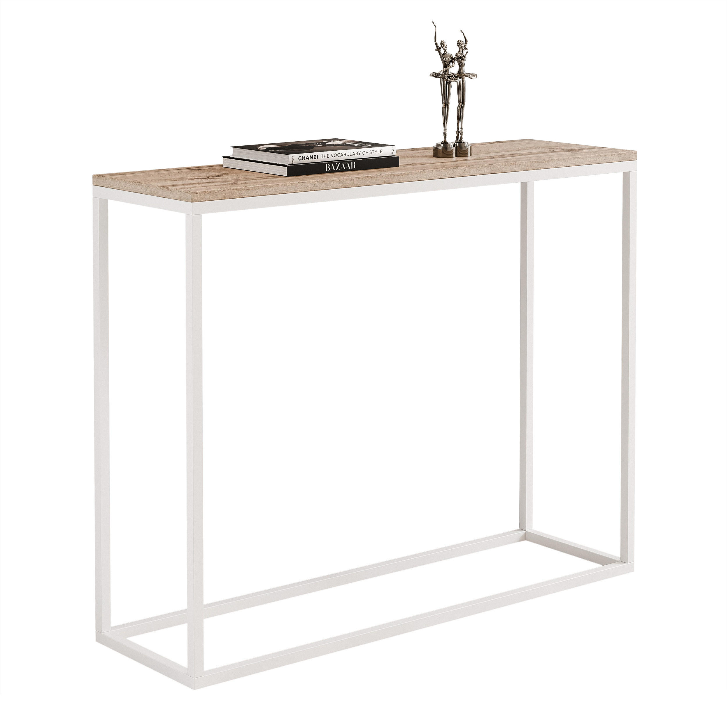 KONSOLENTISCH IRMA in 100/30/80 cm, Weiß / Wotan-Eiche - Eiche Wotan/Weiß, Holzwerkstoff/Metall (30/100/80cm) - Idohome