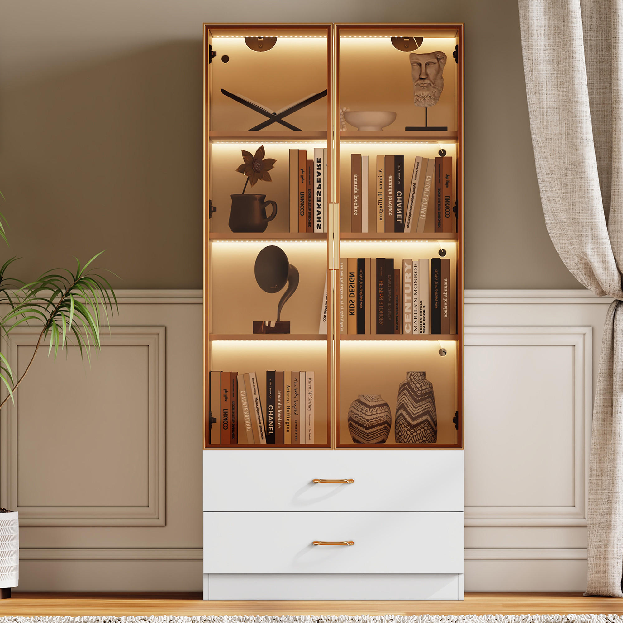 VITRINENSCHRANK in Weiß 74/34.5/170 cm - Weiß, Glas/Holzwerkstoff (34.5/170/70cm) - Urban Meuble
