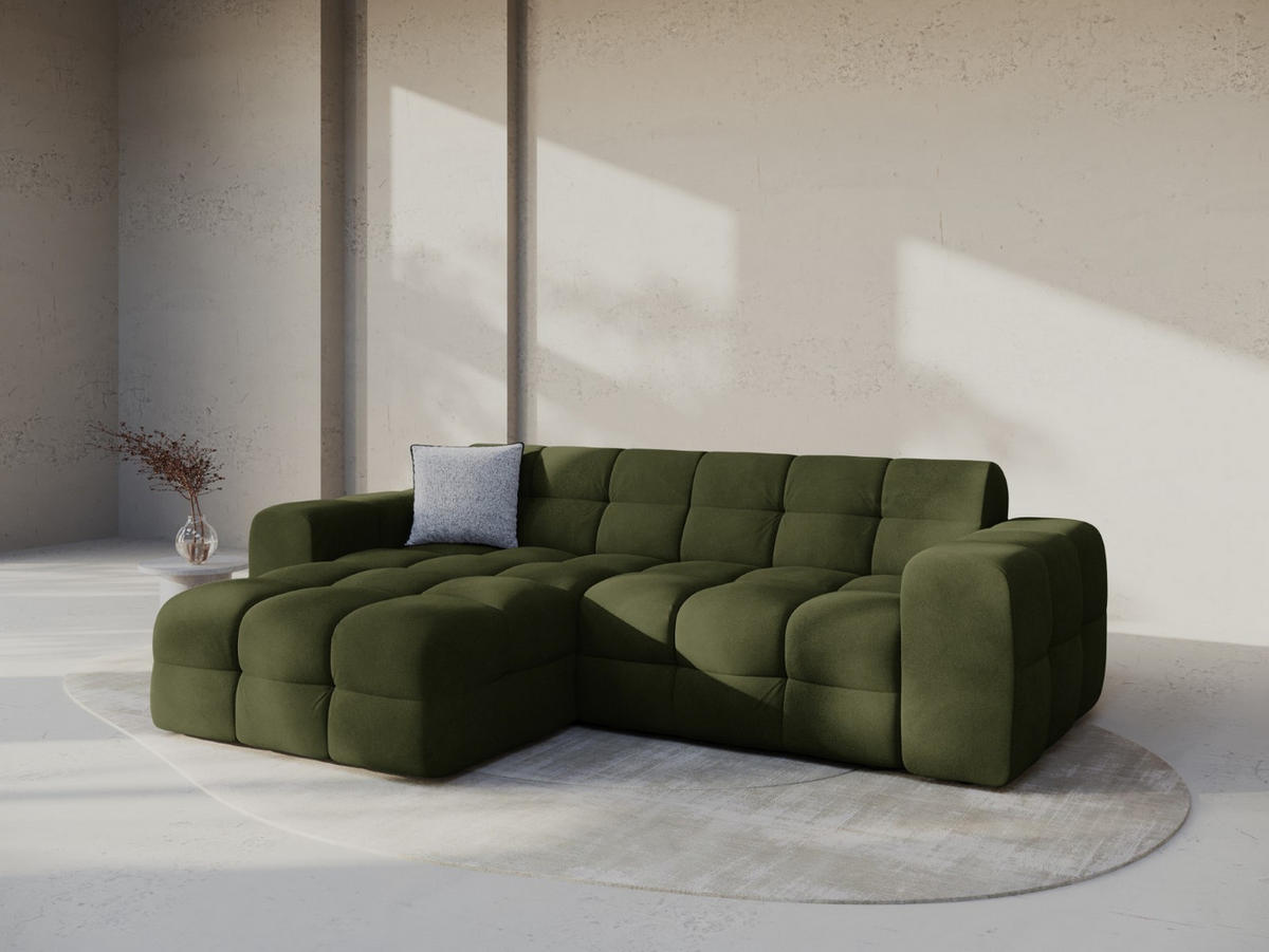 ECKSOFA links Kendal aus Samt armeegrün 4 Sitzplätze - Olivgrün, Textil (173/256cm) - Micadoni