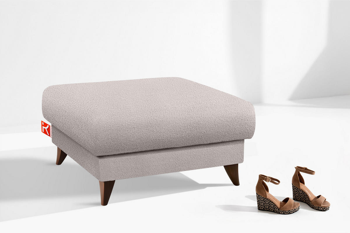 HOCKER GUSTAVO Bouclé, Grau - Grau, Holz/Holzwerkstoff (92/49/92cm) - KONSIMO®