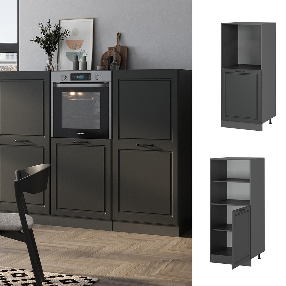 HERDUMBAUSCHRANK R-Line Anthrazit Landhaus 60 cm - Anthrazit, Holzwerkstoff (60/143/57cm) - Vicco