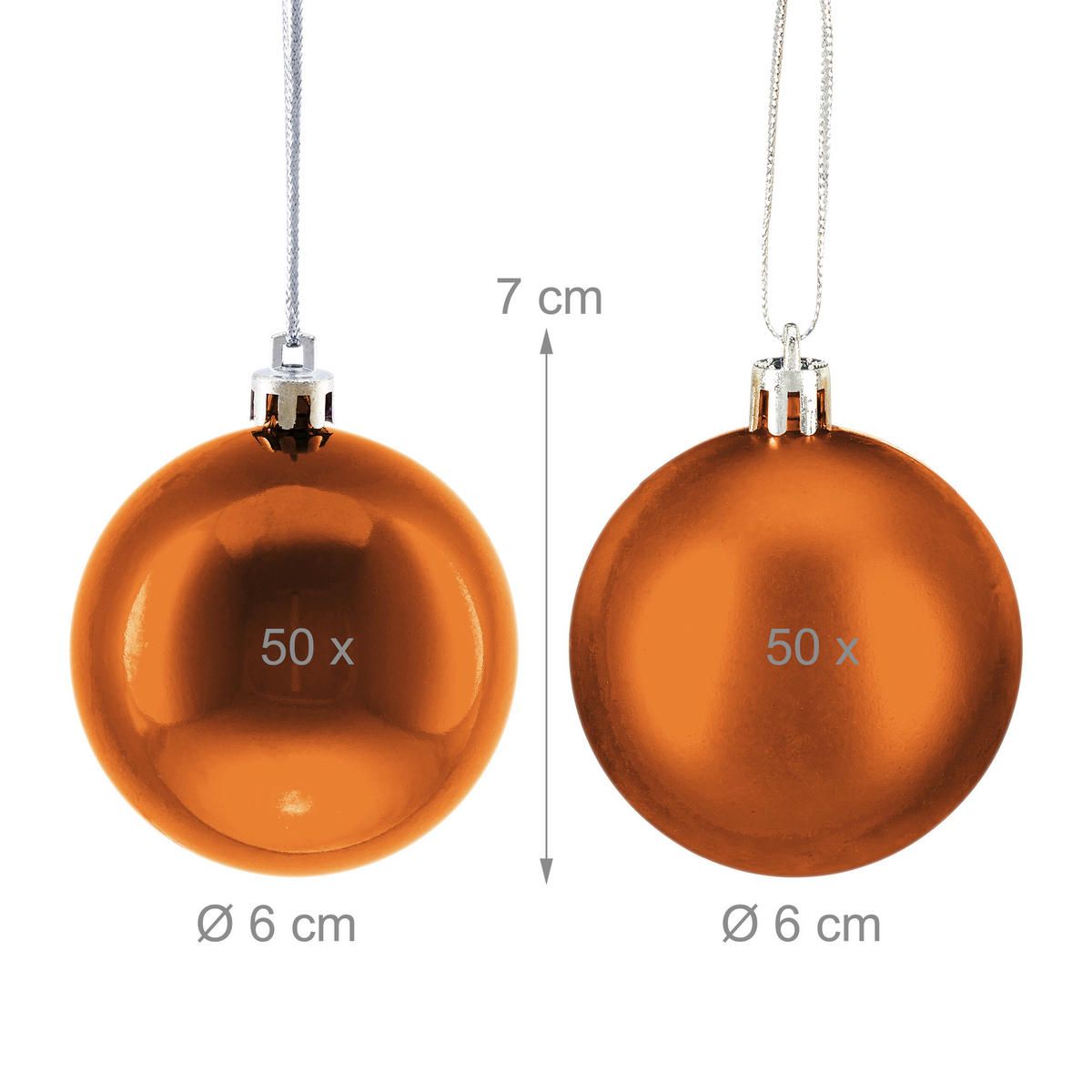 100XWEIHNACHTSKUGELN - Orange, Kunststoff (6/7/6cm) - Relaxdays