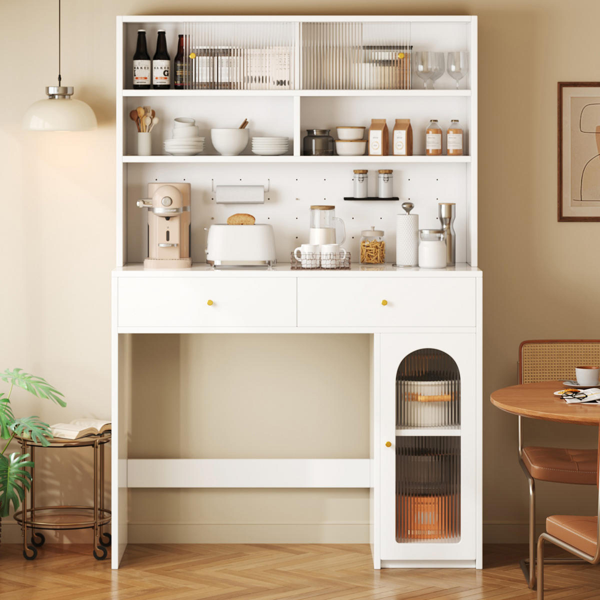 BUFFET Wellenglas-Türen Weiß 120/45/180 cm - Weiß, Holz (120/180/45cm) - PANGIVO