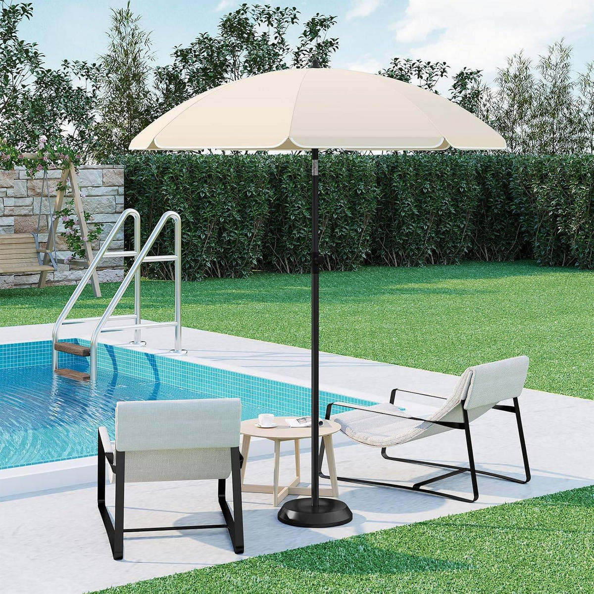 SONNENSCHIRM, Balkonschirm Strandschirm UV-beständig wasserdicht - Beige, Metall (155/155cm) - Woltu