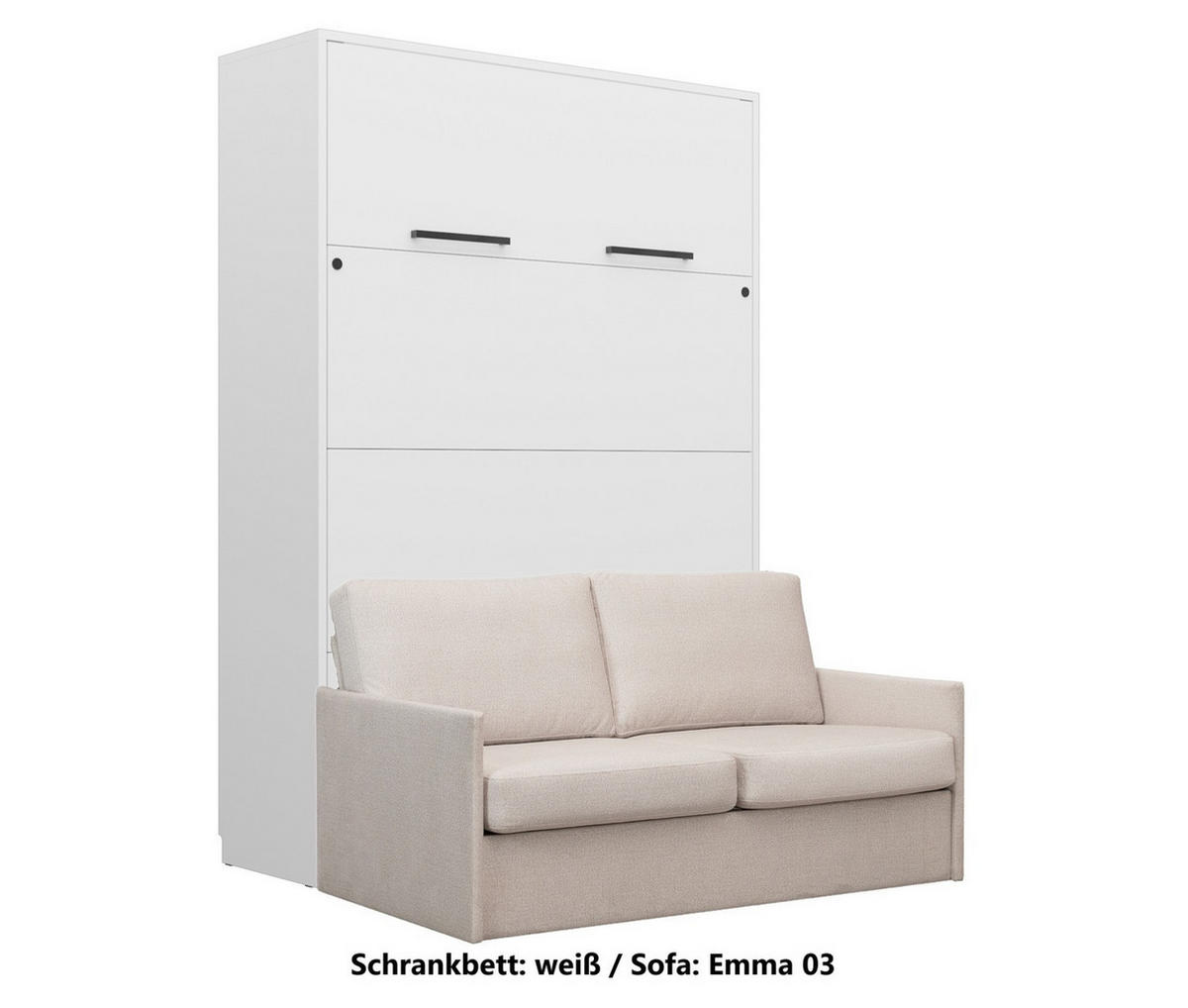 SCHRANKBETT Wandbett GN 140x200 weiß mit LED & Sofa - Beige - Beige/Schwarz, Holz/Holzwerkstoff (140/200cm) - QMM TraumMöbel