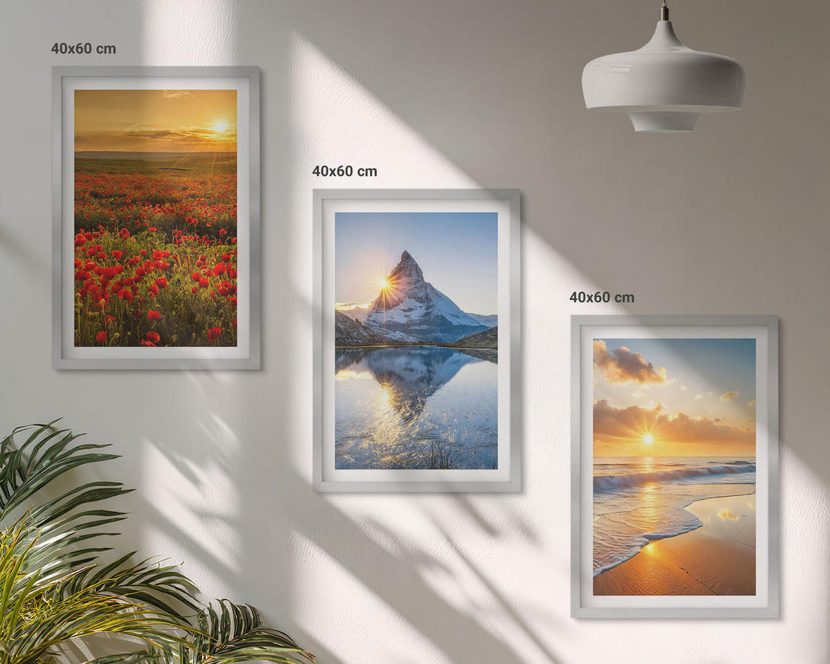 BILDER SET 3er Set - 40x60 cm Silberner Rahmen - Landschaften aus Bergen und Meeren im Westen - Silberfarben, Kunststoff (40/60cm) - TULUP