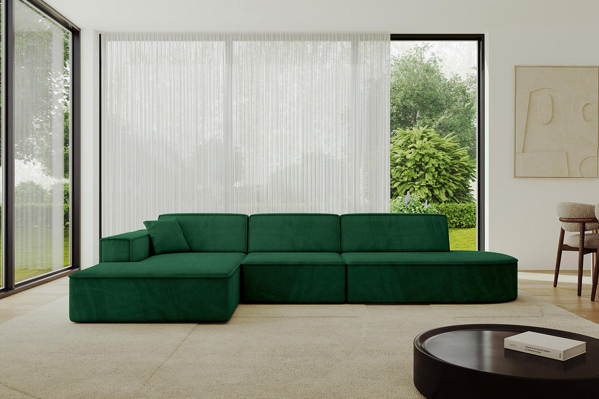 ECKSOFA Ottomane Links IREA-L2-v4 - 328x171x79 cm Grün - Grün, Holzwerkstoff/Textil (328/171cm) - ALTDECOR