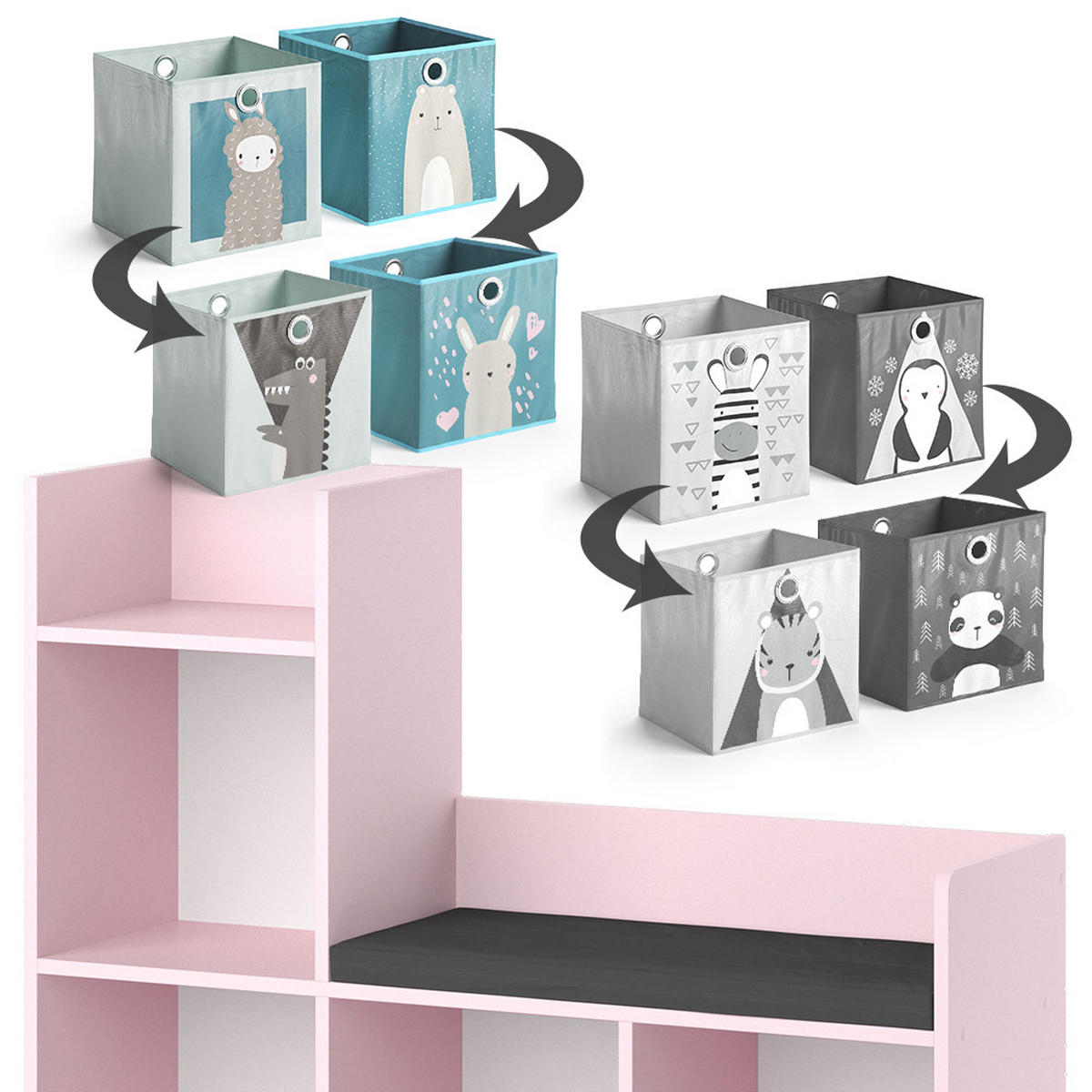 KINDERREGAL Luigi Rosa 107.2 x 88.6 cm mit 2 Faltboxen (grau) - Pink, Holzwerkstoff (107.2/88.6/30.9cm) - Vicco