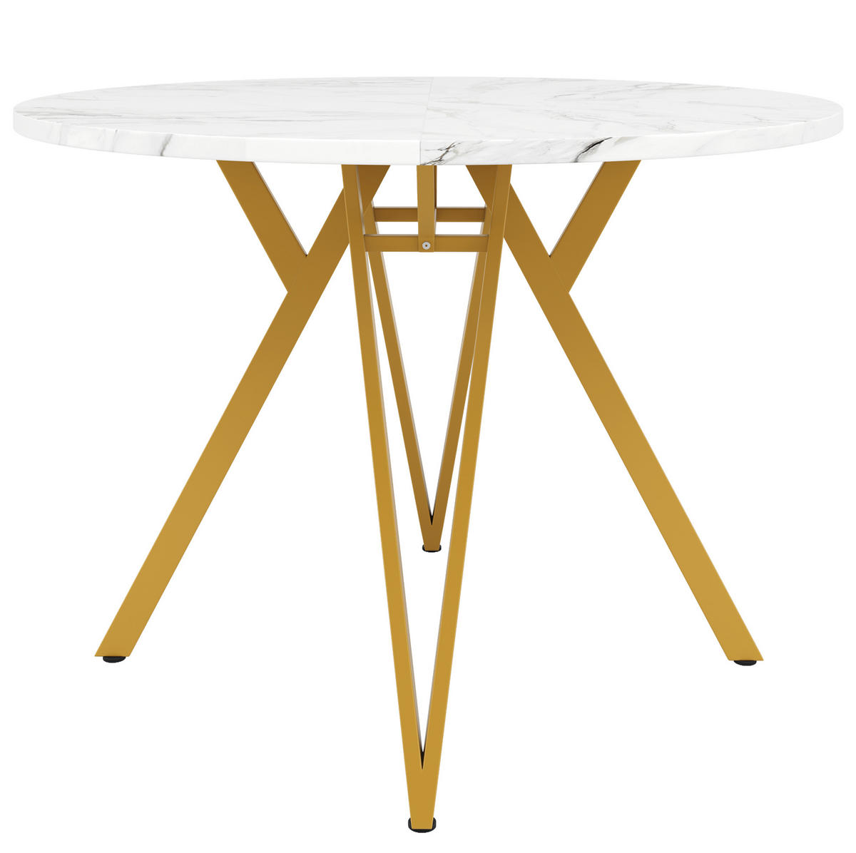 ESSTISCH rund 100/100/76 cm in Gold mit MDF-Tischplatte in Marmoroptik - Goldfarben, Holzwerkstoff (100/100/76cm) - Flora Grace