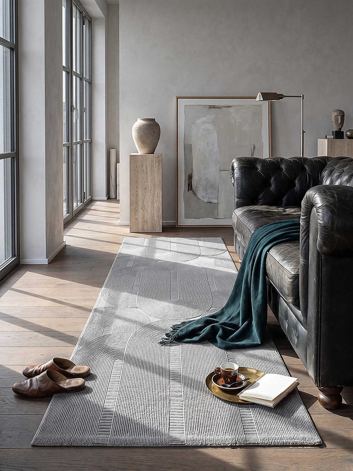 TEPPICH Kurzflor KASOS Waschbar Geometrisch Polyester Grau 80 x 150 cm - Grau, Textil (80/150cm) - KADIMA DESIGN