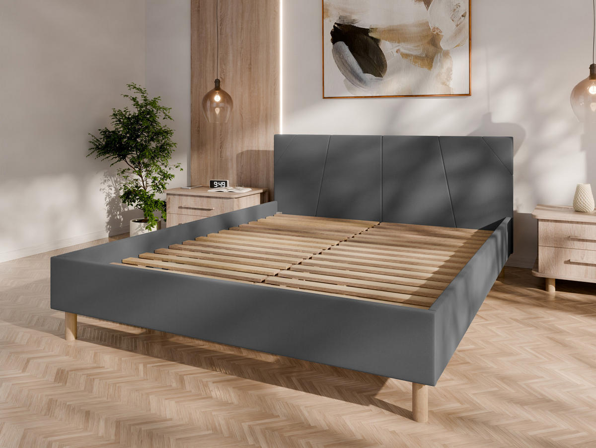POLSTERBETT ALMORE 160x200cm Elegantes Polsterbett für modernen Wohnstil , Federkernmatratze ELDAR (18cm), dunkelgrau - Graphitfarben, Holz (160/200cm) - Panda Möbel