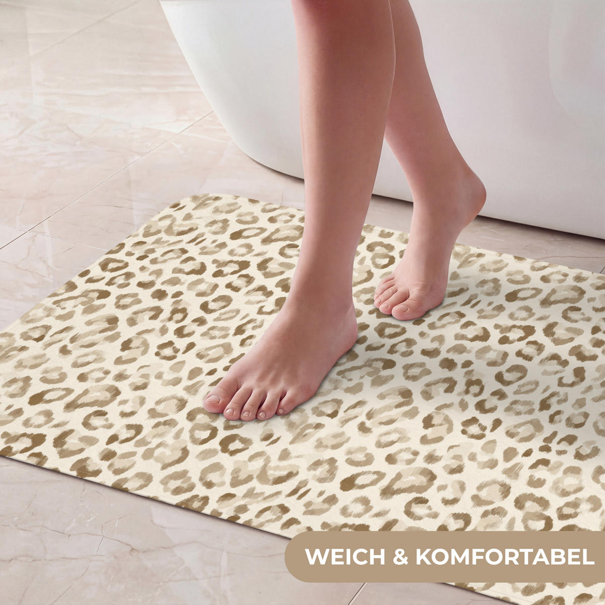 KOUPELNOVÁ PŘEDLOŽKA Leopard - Classic - Béžová 80x50 cm - světle hnědá, textil/plast (80/50cm)